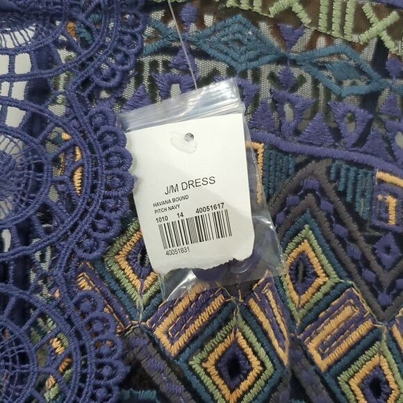 🌞Cato Sleeveless Women’s Lace, Embroidered Navy Boho Design Midi Dress, 14 NWT - Picture 3 of 8